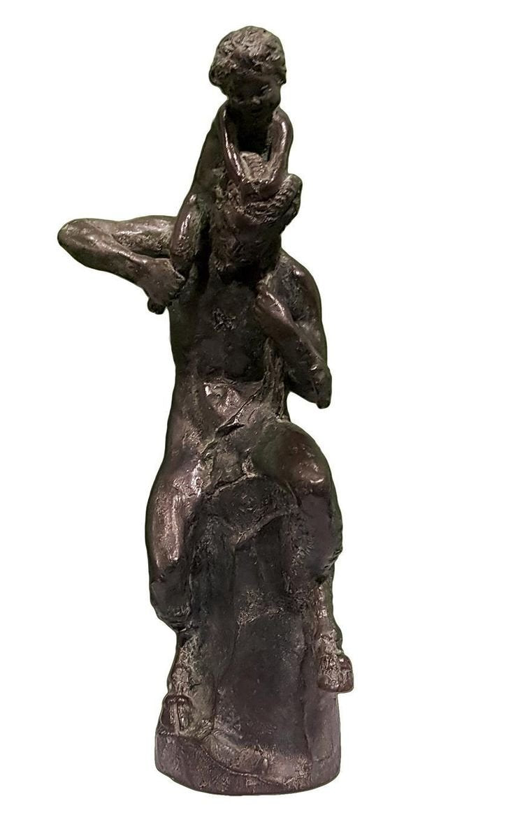 Satyr with Young Faun on his Shoulders - Bronze Sculpture by Aurelio Mistruzzi 1930