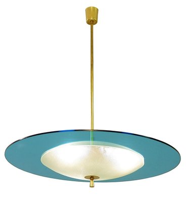 Saucer Shaped Chandelier in the Style Fontana Arte, Italy, 1960s-FGA-923241