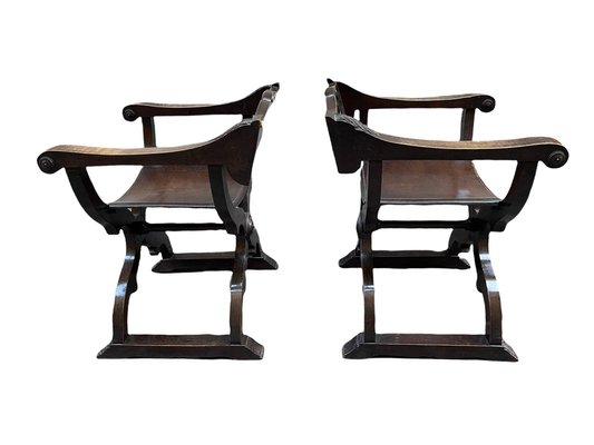 Savonarola Style Chairs with Backrests, 19th Century, Set of 2-PKM-1717584