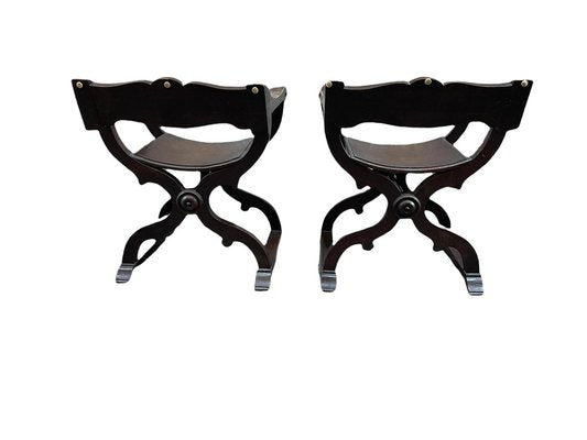 Savonarola Style Chairs with Backrests, 19th Century, Set of 2-PKM-1717584