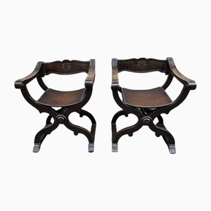 Savonarola Style Chairs with Backrests, 19th Century, Set of 2-PKM-1717584