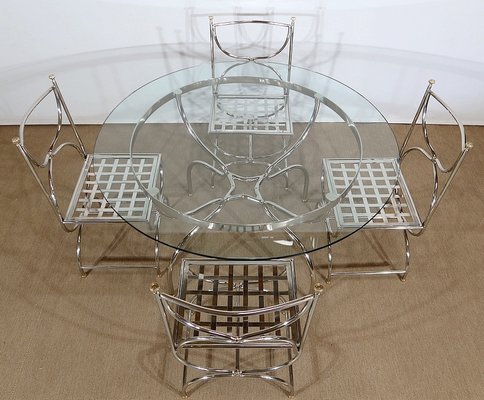 Savonarole Model Table and 4 Chairs Set from Maison Jansen, 1960s, Set of 5-RVK-1311074