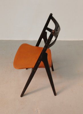 Sawbuck Chair in Original Leather by Hans J. Wegner for Carl Hansen & Søn, 1950s-VVO-1725232