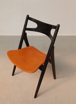 Sawbuck Chair in Original Leather by Hans J. Wegner for Carl Hansen & Søn, 1950s-VVO-1725232