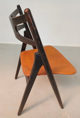 Sawbuck Chair in Original Leather by Hans J. Wegner for Carl Hansen & Søn, 1950s-VVO-1725232