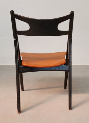 Sawbuck Chair in Original Leather by Hans J. Wegner for Carl Hansen & Søn, 1950s-VVO-1725232