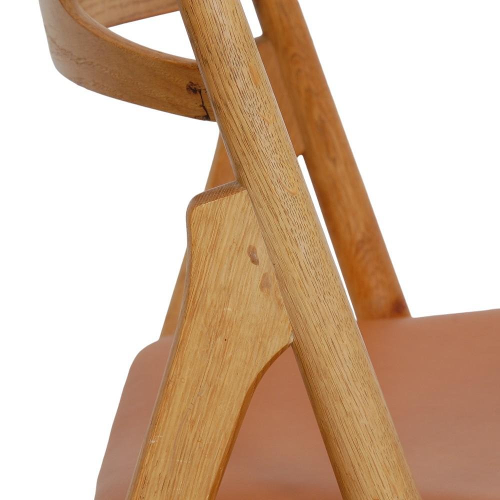 Sawbuck Dining Chairs in Oak and Cognac Anilin Leather by Hans Wegner, 1970s, Set of 6