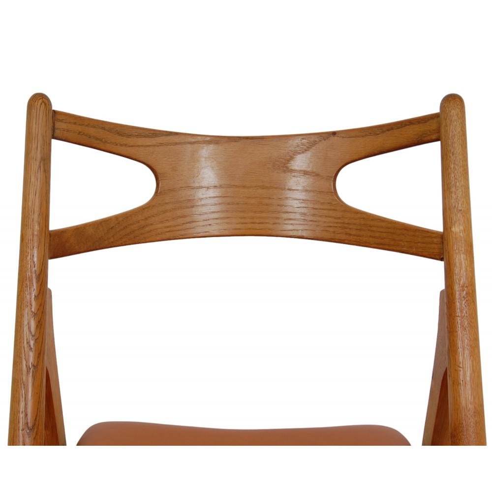 Sawbuck Dining Chairs in Oak and Cognac Anilin Leather by Hans Wegner, 1970s, Set of 6