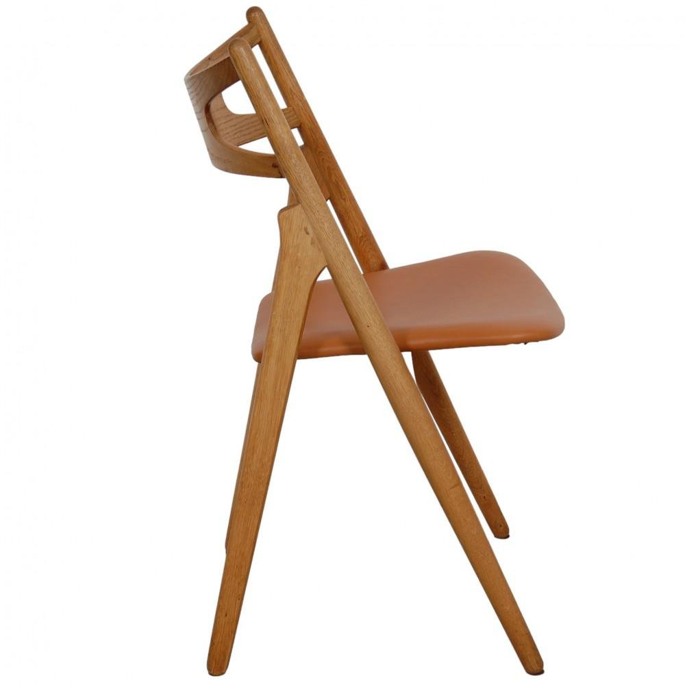 Sawbuck Dining Chairs in Oak and Cognac Anilin Leather by Hans Wegner, 1970s, Set of 6