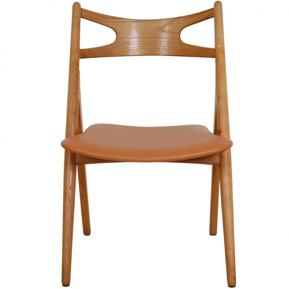 Sawbuck Dining Chairs in Oak and Cognac Anilin Leather by Hans Wegner, 1970s, Set of 6