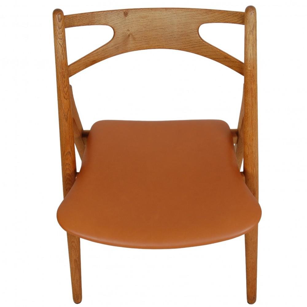 Sawbuck Dining Chairs in Oak and Cognac Anilin Leather by Hans Wegner, 1970s, Set of 6