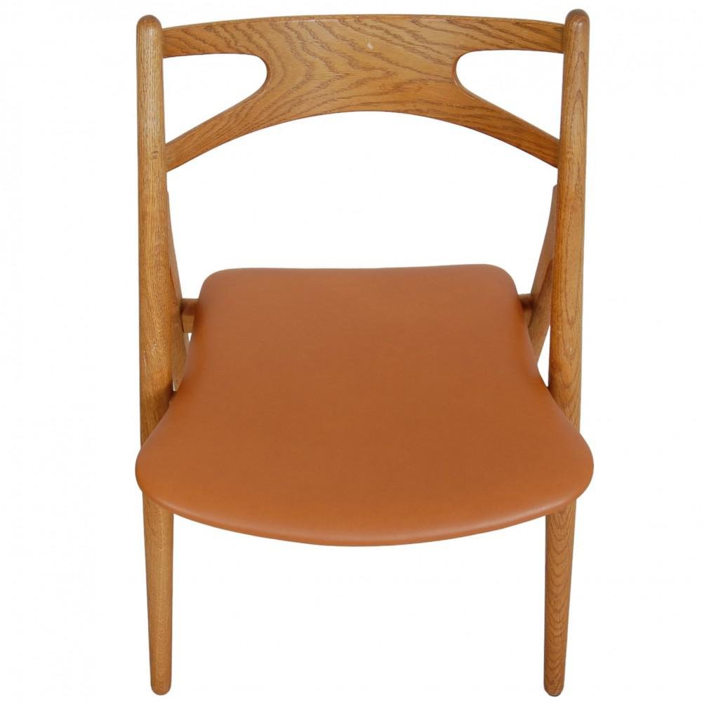 Sawbuck Dining Chairs in Oak and Cognac Anilin Leather by Hans Wegner, 1970s, Set of 6