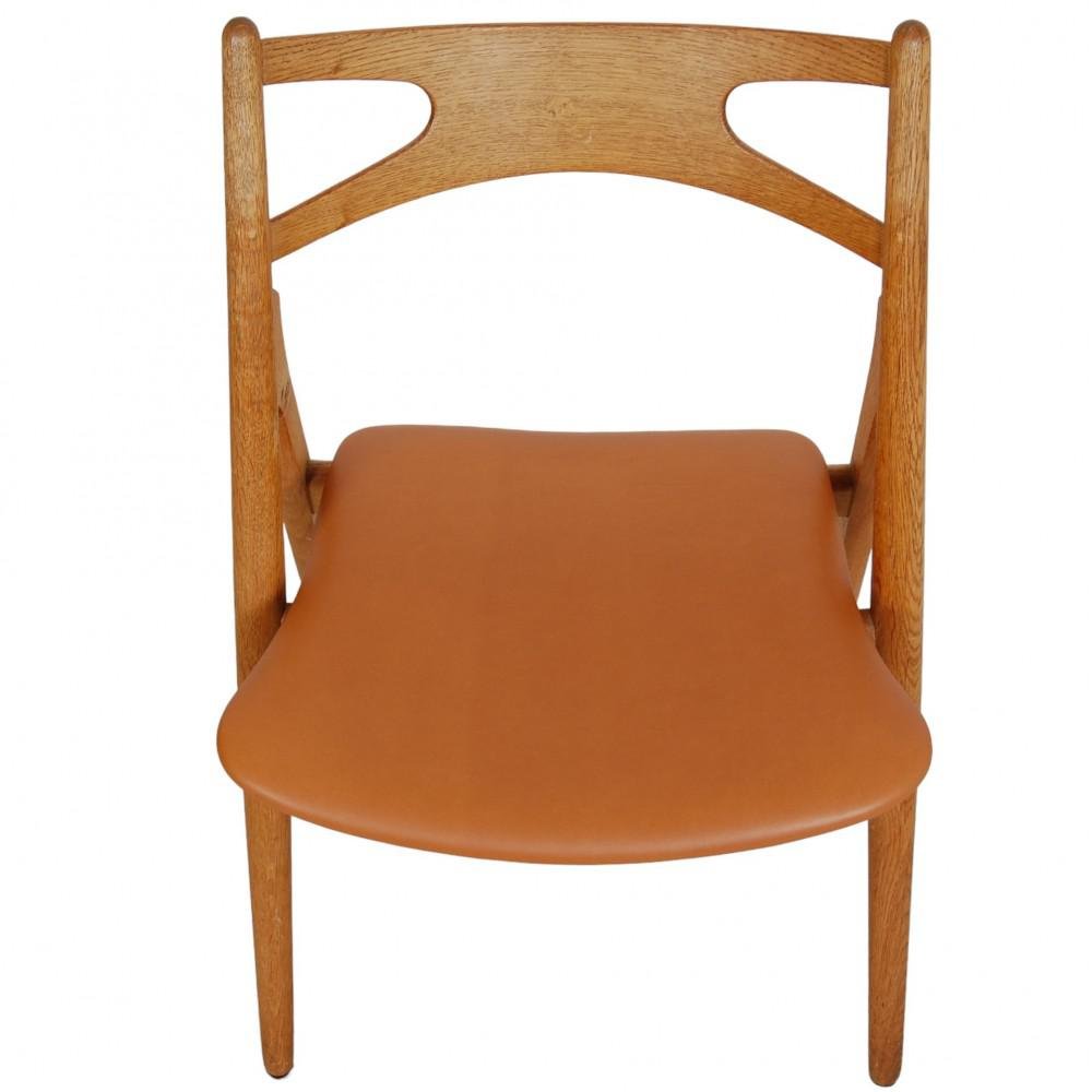 Sawbuck Dining Chairs in Oak and Cognac Anilin Leather by Hans Wegner, 1970s, Set of 6