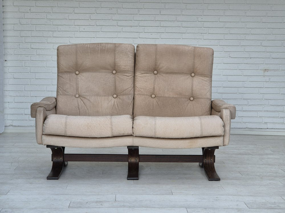 Scandinavian 2 Seater Sofa in Leather, 1970s