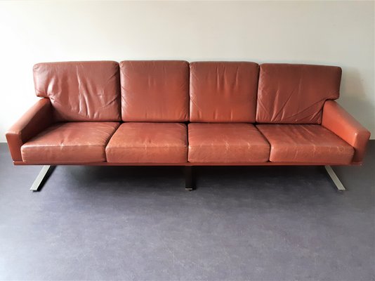 Scandinavian 4-Seat Sofa in Red-Brown Leather, 1960s-NV-986913