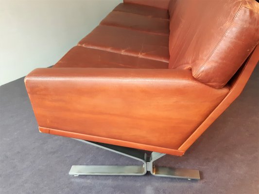 Scandinavian 4-Seat Sofa in Red-Brown Leather, 1960s-NV-986913