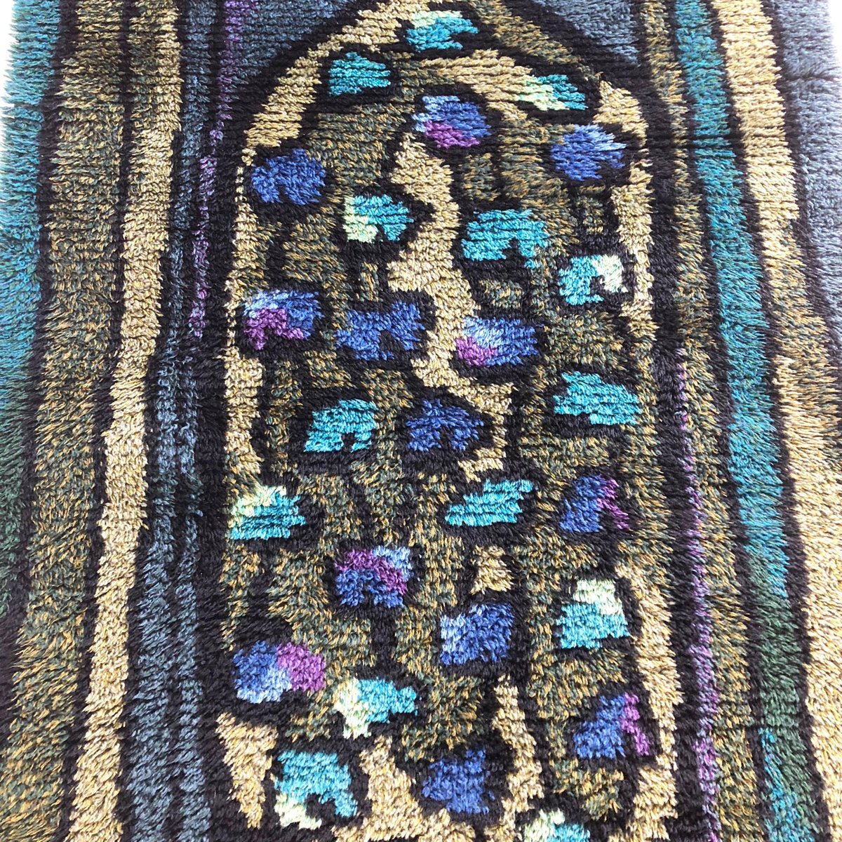 Scandinavian Abstract High Pile Rya Rug Carpet, Sweden, 1960s