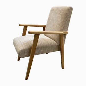 Scandinavian Armchair in Blond Oak with Mottled Fabric-UXO-2034604