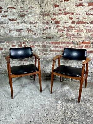 Scandinavian Armchairs in Teak and Skai attributed to Erik Kirkegaard for Høng Stolefabrik, 1960s, Set of 2-RWZ-2028235