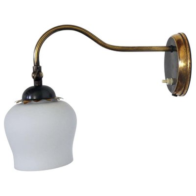 Scandinavian Art Deco Brass & Opaline Glass Wall Lamp, 1930s-HPQ-1315120