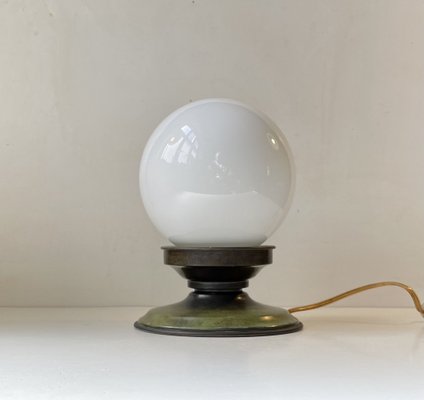 Scandinavian Art Deco Bronze and White Glass Table Lamp-LCR-1289264