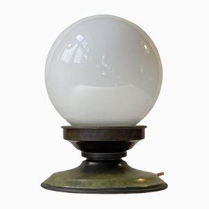 Scandinavian Art Deco Bronze and White Glass Table Lamp-LCR-1289264