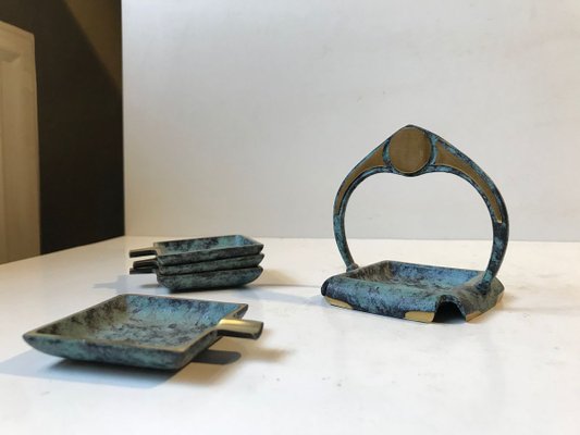 Scandinavian Art Deco Bronze Ashtrays,1940s, Set of 4-LCR-858838