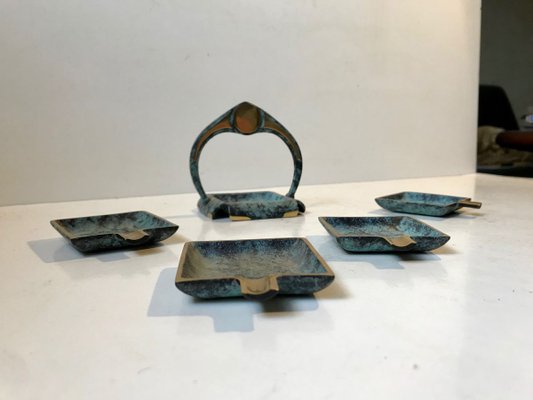 Scandinavian Art Deco Bronze Ashtrays,1940s, Set of 4-LCR-858838