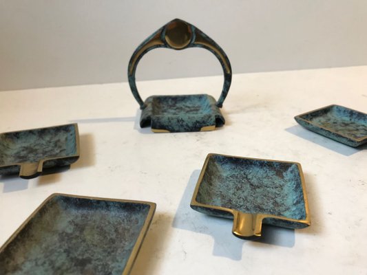 Scandinavian Art Deco Bronze Ashtrays,1940s, Set of 4-LCR-858838