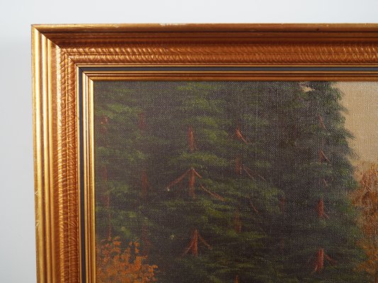 Scandinavian Artist, The Deer by the Road, 1970s, Oil on Canvas, Framed-VND-1736846