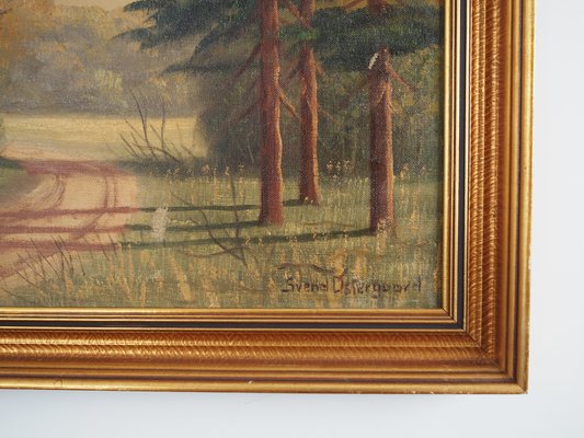 Scandinavian Artist, The Deer by the Road, 1970s, Oil on Canvas, Framed-VND-1736846