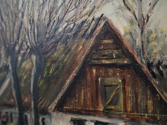 Scandinavian Artist, The Farm Under the Willows, 1960s, Oil on Canvas, Framed-VND-1744122