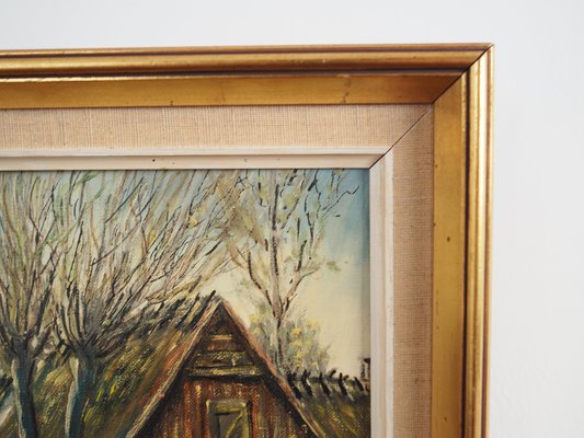 Scandinavian Artist, The Farm Under the Willows, 1960s, Oil on Canvas, Framed-VND-1744122