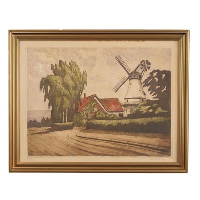 Scandinavian Artist, The Windmill, 1970s, Print on Panel, Framed-VND-1701943