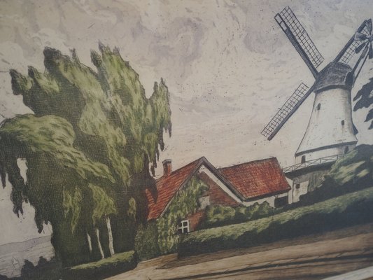 Scandinavian Artist, The Windmill, 1970s, Print on Panel, Framed-VND-1701943