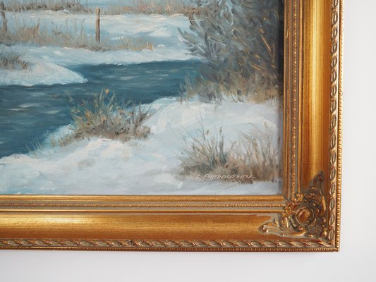 Scandinavian Artist, The Winter Brook, 1970s, Oil on Canvas, Framed-VND-1706407