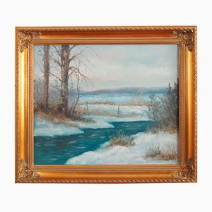 Scandinavian Artist, The Winter Brook, 1970s, Oil on Canvas, Framed-VND-1706407