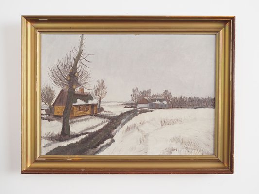 Scandinavian Artist, The Winterscape, 1960s, Oil on Canvas, Framed-VND-1704476