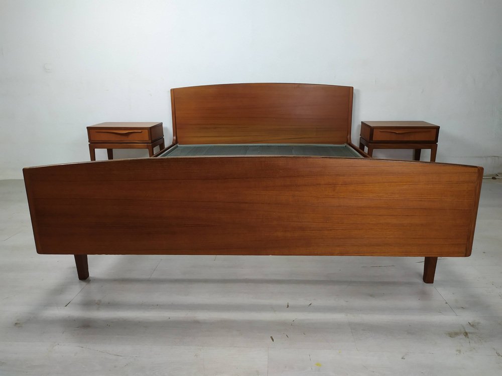 Scandinavian Bed and Nighstands, 1960s, Set of 3