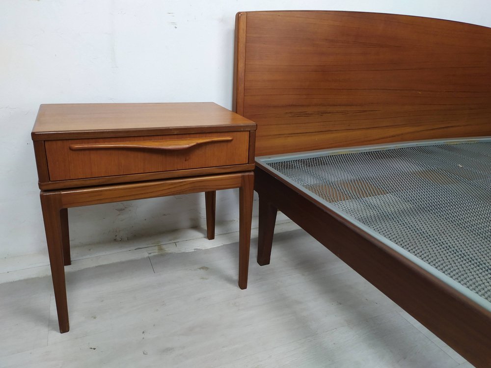 Scandinavian Bed and Nighstands, 1960s, Set of 3