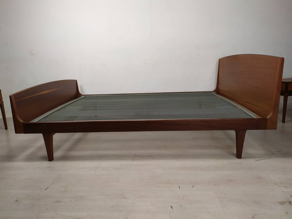 Scandinavian Bed and Nighstands, 1960s, Set of 3