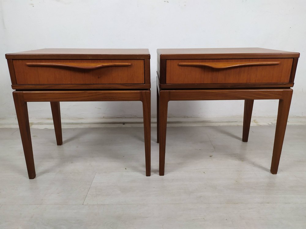 Scandinavian Bed and Nighstands, 1960s, Set of 3