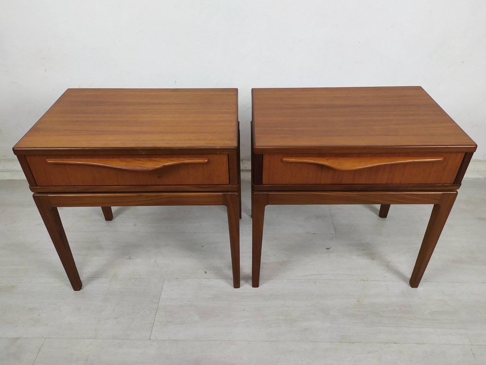 Scandinavian Bed and Nighstands, 1960s, Set of 3