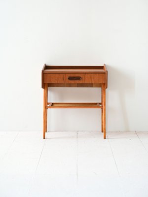 Scandinavian Bedside Table in Teak and Rattan, 1960s-QWP-2033948