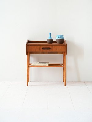 Scandinavian Bedside Table in Teak and Rattan, 1960s-QWP-2033948