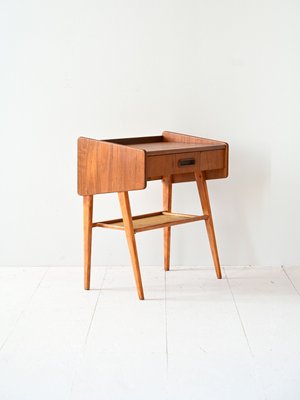 Scandinavian Bedside Table in Teak and Rattan, 1960s-QWP-2033948