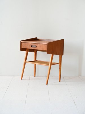 Scandinavian Bedside Table in Teak and Rattan, 1960s-QWP-2033948