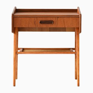 Scandinavian Bedside Table in Teak and Rattan, 1960s-QWP-2033948