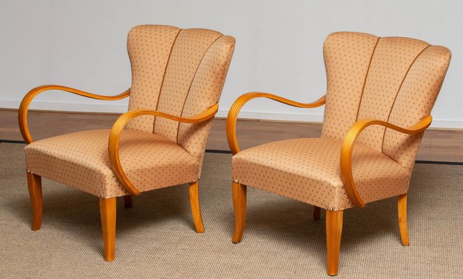 Scandinavian Bentwood Armchairs Club Chairs in Elm, Sweden, 1950s, Set of 2-JE-987207