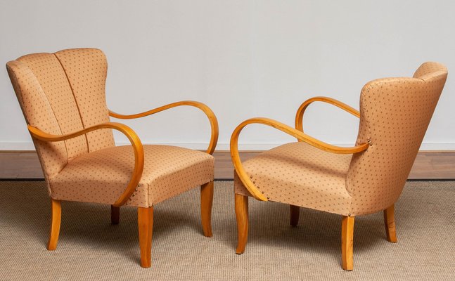 Scandinavian Bentwood Armchairs Club Chairs in Elm, Sweden, 1950s, Set of 2-JE-987207